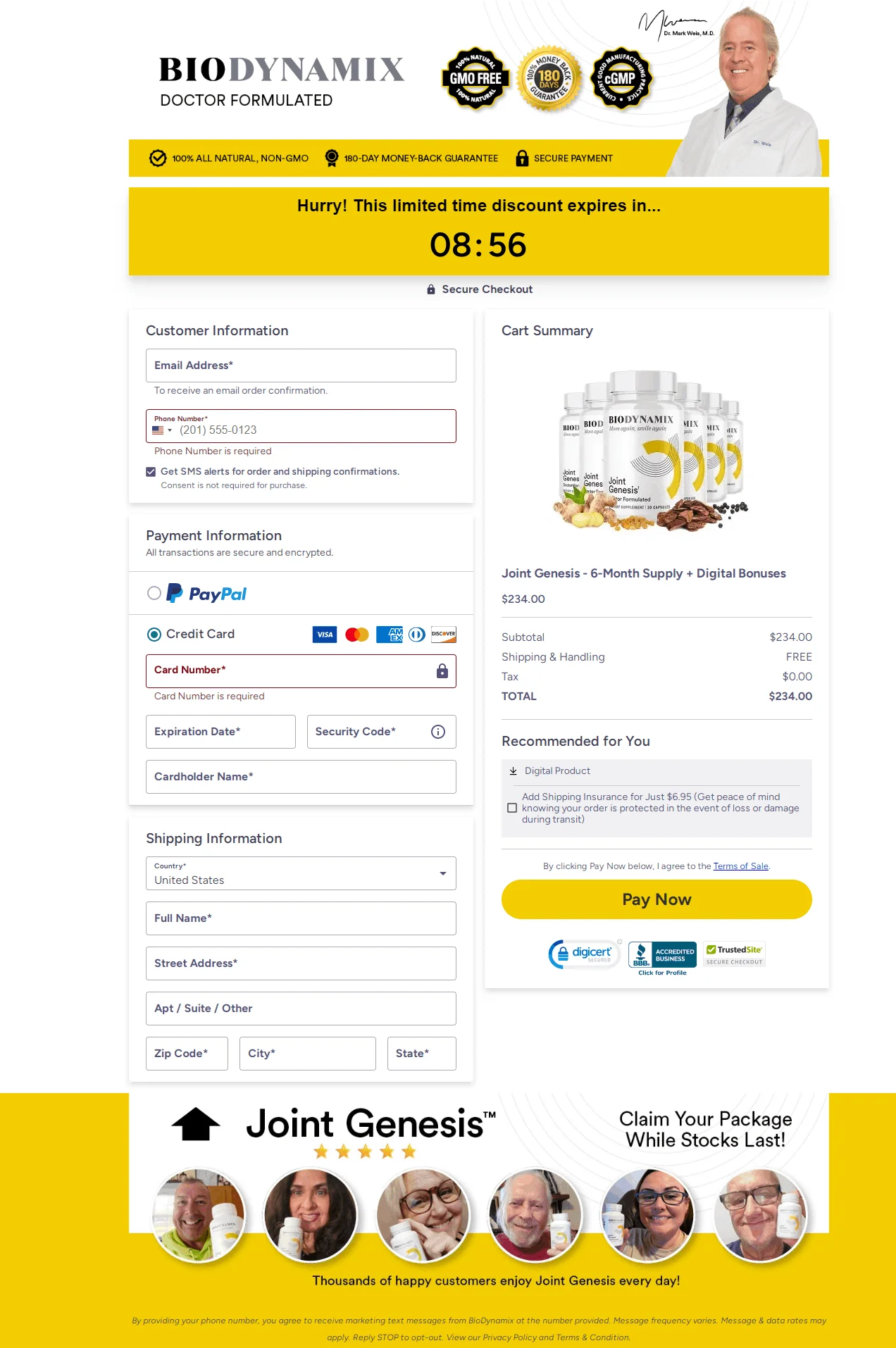 Joint Genesis order page