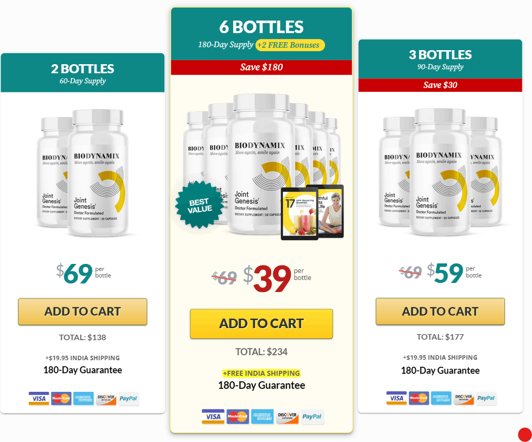 Joint Genesis pricing table